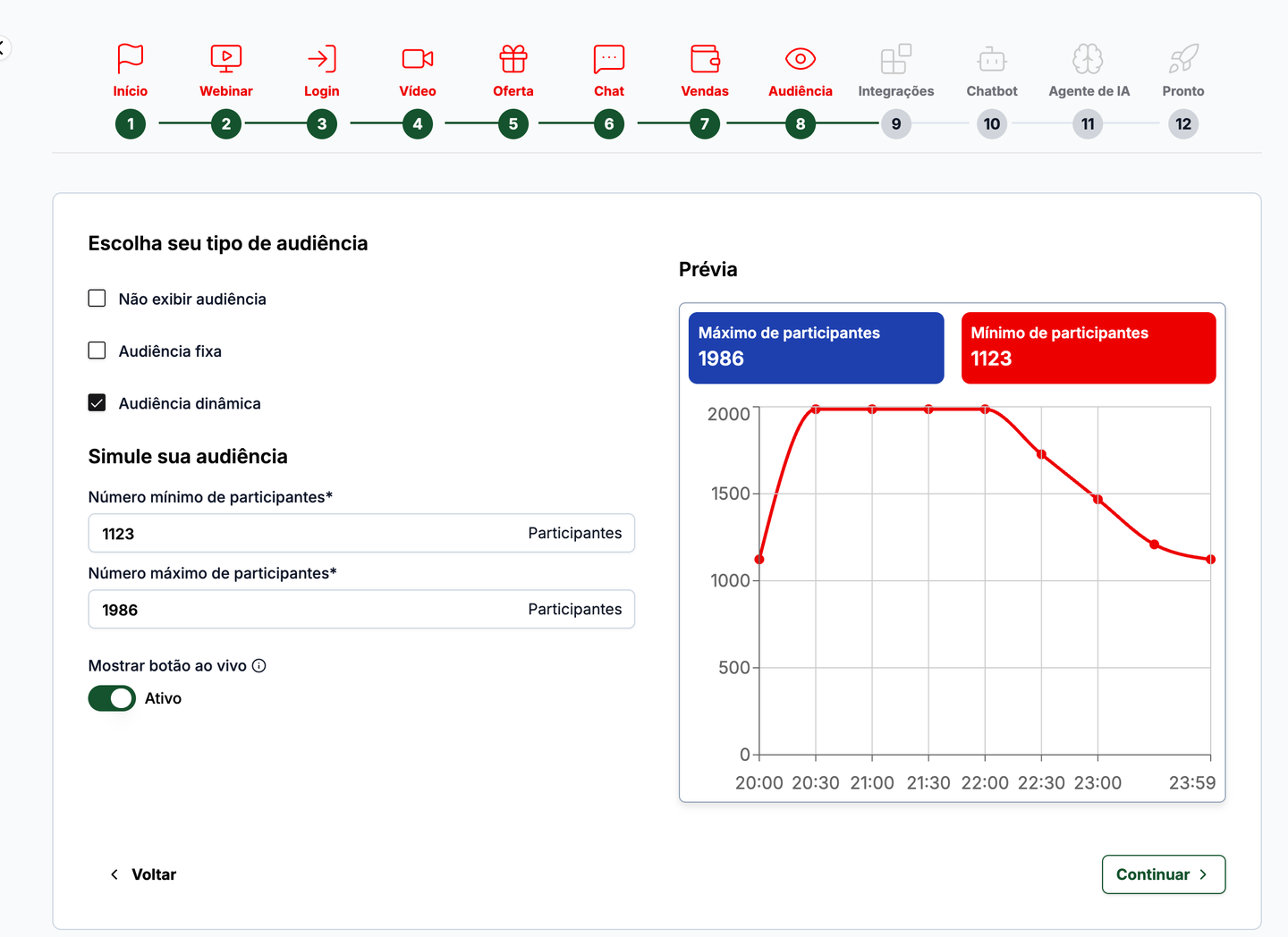 Passo Audiência com a opção Audiência fixa selecionada