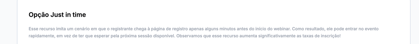 Aba Just in time com a explicação do recurso